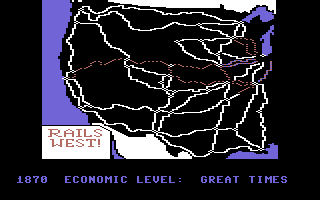 Rails West! (Commodore 64) screenshot: Map of the Western railroads.