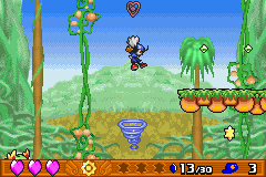 Klonoa 2: Dream Champ Tournament (Game Boy Advance) screenshot: Use a strong wind to high jump