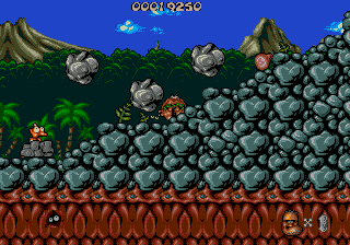 Chuck Rock (Genesis) screenshot: Falling rocks