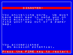 Mission Omega (ZX Spectrum) screenshot: Disaster!