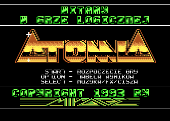 Atomia (Atari 8-bit) screenshot: Title screen