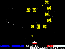 Halaga (ZX Spectrum) screenshot: First enemy's swarm