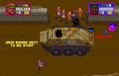 Total Carnage (Arcade) screenshot: Tank has been destroyed.