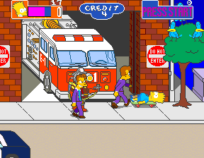 The Simpsons (Arcade) screenshot: Fire brigade