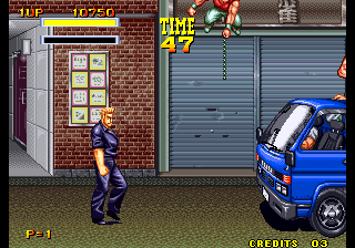 Burning Fight (Arcade) screenshot: Here comes a van.