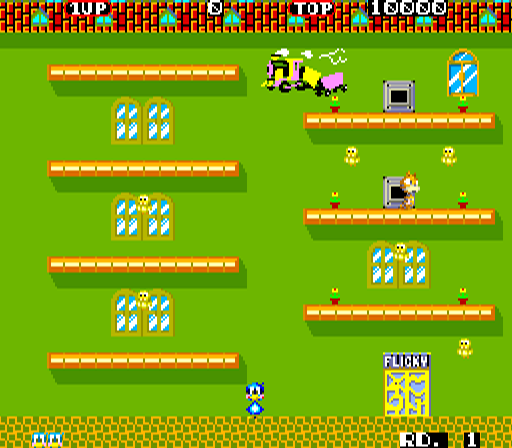 Flicky (Arcade) screenshot: Collect your friends.