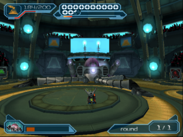 Ratchet & Clank: Going Commando (PlayStation 2) screenshot: Avoiding the B2 Brawler's Tentacles