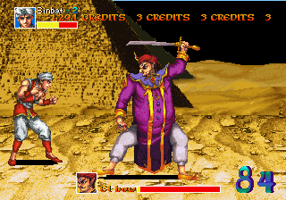 Arabian Fight (Arcade) screenshot: Sinbat's turn.