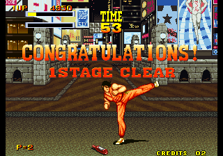 Burning Fight (Arcade) screenshot: Stage 1 clear.