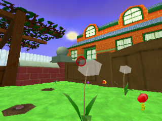 Stuart Little 2 (PlayStation) screenshot: Aiming with accuracy to the flowers.