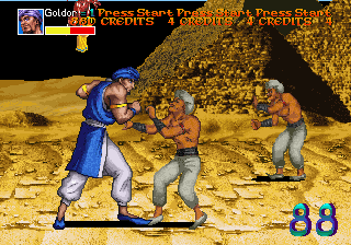 Arabian Fight (Arcade) screenshot: In front of the pyramids.