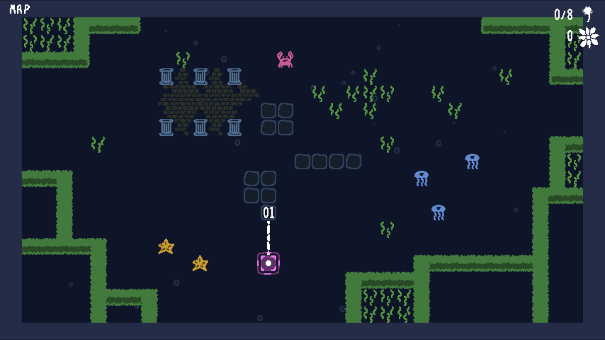 Baba Is You (Windows) screenshot: A new set of levels based around an underwater theme.