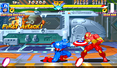 Marvel Super Heroes (Arcade) screenshot: Hitting with your shield.