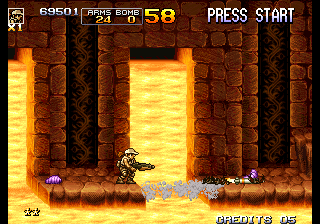 Metal Slug 5 (Arcade) screenshot: Getting a bit hot.