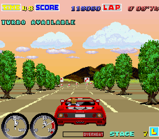 Turbo Out Run (FM Towns) screenshot: When I was drivin' in Memphis... didn't see the ghost of Elvis though