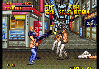 Burning Fight (Arcade) screenshot: Knocking the baddies out.