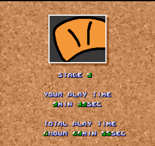 Bomberman: Panic Bomber (FM Towns) screenshot: After beating a stage your play time is displayed