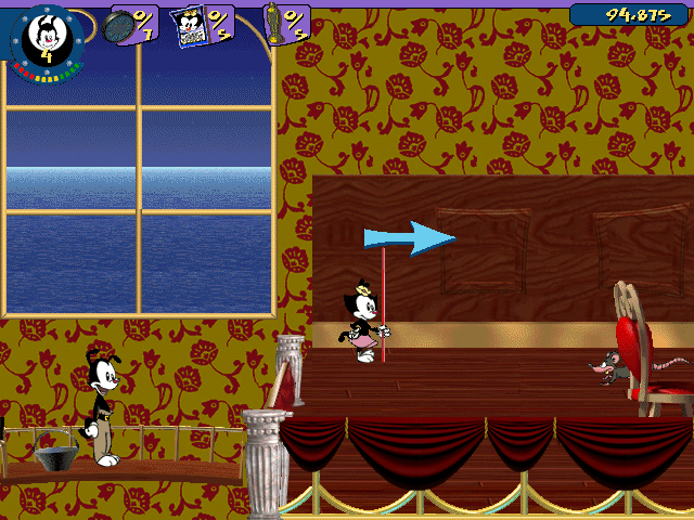 Animaniacs: A Gigantic Adventure (Windows) screenshot: I guess I would've never figured out where I was supposed to go without that arrow.