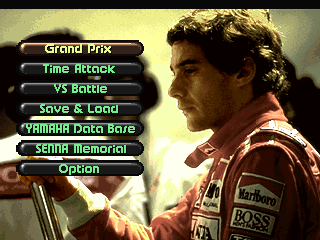 Ayrton Senna Kart Duel 2 (PlayStation) screenshot: Menu (Japanese version). The European version displays "PARTS Data Base" instead of "YAMAHA Data Base".