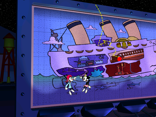 Animaniacs: A Gigantic Adventure (Windows) screenshot: With each new level, the Animaniacs give each other a high five and you get to play as a different character.