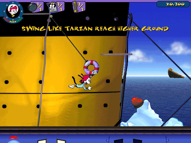 Animaniacs: A Gigantic Adventure (Windows) screenshot: You will need to swing a lot if you want to get all the items in each level.