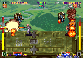 Shock Troopers (Arcade) screenshot: Multiplayer - total mess