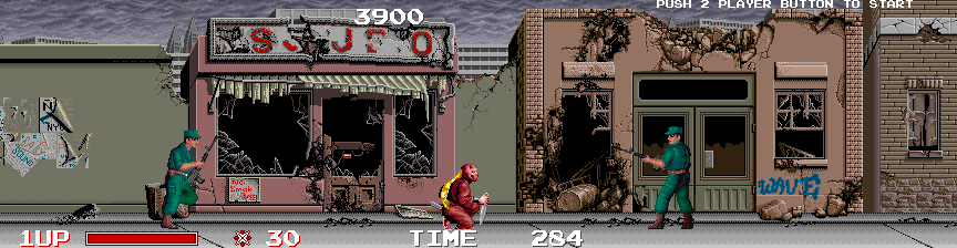 The Ninja Warriors (Arcade) screenshot: Shot from all sides.