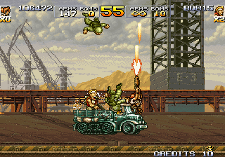 Metal Slug 4 (Arcade) screenshot: Fight on truck