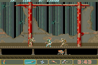 Ninja Spirit (Arcade) screenshot: Attacked from under the ground as well.