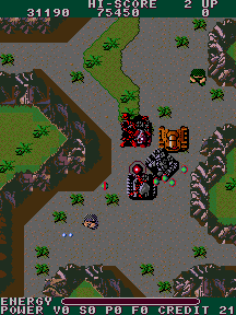 Tank (Arcade) screenshot: Flaming wrecks