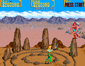 Sunset Riders (Arcade) screenshot: Big indian boss