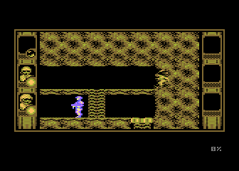 SOS Saturn (Atari 8-bit) screenshot: Plates blocking the passage, need a bomb to remove them