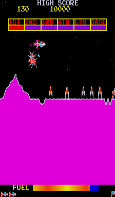 Scramble (Arcade) screenshot: Bomb the rockets.