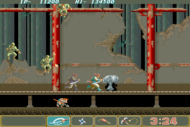 Ninja Spirit (Arcade) screenshot: Double the hero.