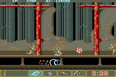 Ninja Spirit (Arcade) screenshot: Better weapon now.