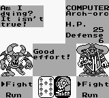 Castle Quest (Game Boy) screenshot: Final boss, plays the Joker resulting in an instant defeat of your unit.