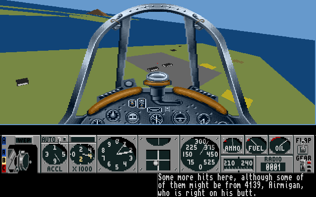 Air Warrior (Amiga) screenshot: Diving toward a Pacific island