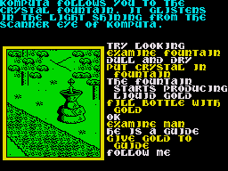 Souls of Darkon (ZX Spectrum) screenshot: The guide requires payment in gold for him to help you despite there being litres of the stuff right next to him.