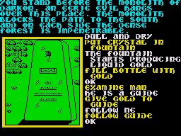 Souls of Darkon (ZX Spectrum) screenshot: With the guides help you can now traverse into the Swamp.
