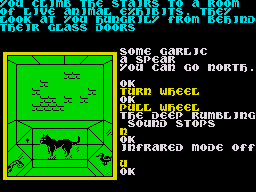 Souls of Darkon (ZX Spectrum) screenshot: A creepy room full of various Taxidermy.