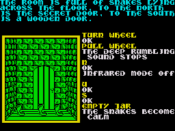 Souls of Darkon (ZX Spectrum) screenshot: These snakes need calming before you can reach the door.
