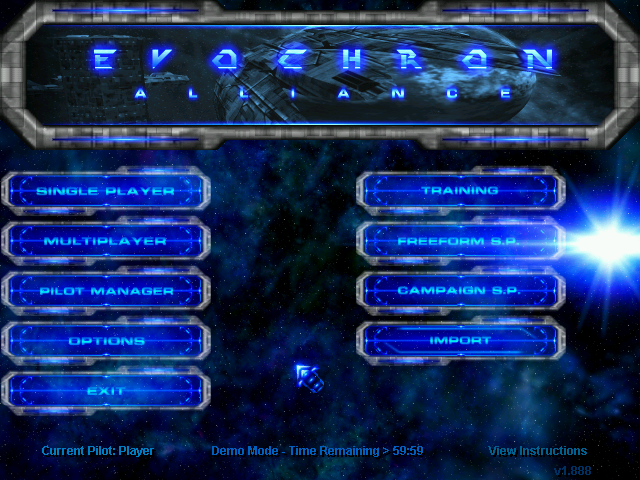 Evochron Alliance (Windows) screenshot: Main menu.