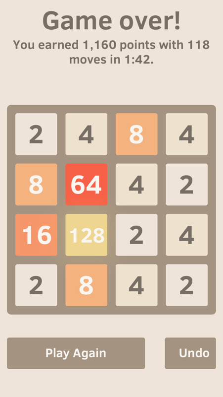 2048 (iPhone) screenshot: No more possible moves are left! Game Over, man!