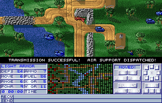 Operation Combat II: By Land, Sea & Air (Amiga) screenshot: The red call in air support