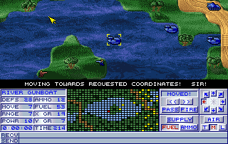 Operation Combat II: By Land, Sea & Air (Amiga) screenshot: The patrol boats are of great use in the inland lake scenario