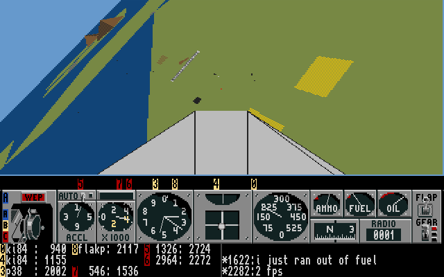 Air Warrior (Amiga) screenshot: Just like today, online players in the early 90s complained about their fps