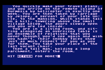The Deadly Game (Atari 8-bit) screenshot: I Arrive in Burmesia