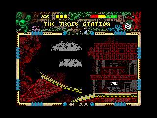 Dizzy and the Other Side (Windows) screenshot: The perilous mine cart ride (another common motif in Dizzy games since the official "Fantastic Adventures of Dizzy")