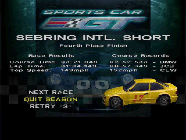 Sports Car GT (PlayStation) screenshot: Results / Records