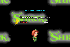 Shrek: Reekin' Havoc (Game Boy Advance) screenshot: Game Over